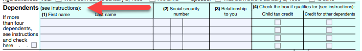 2023 form 1040 dependent section